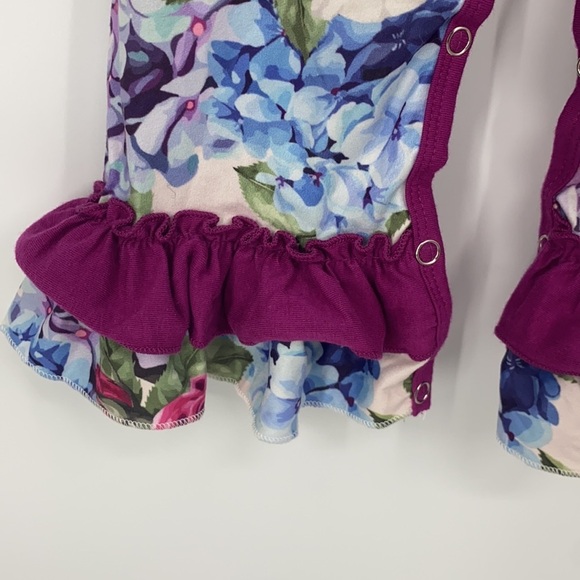 Infant Girls' Purple/White Floral Print One-Piece w/ Ruffles Cotton Blend 12-18M - Picture 3 of 8